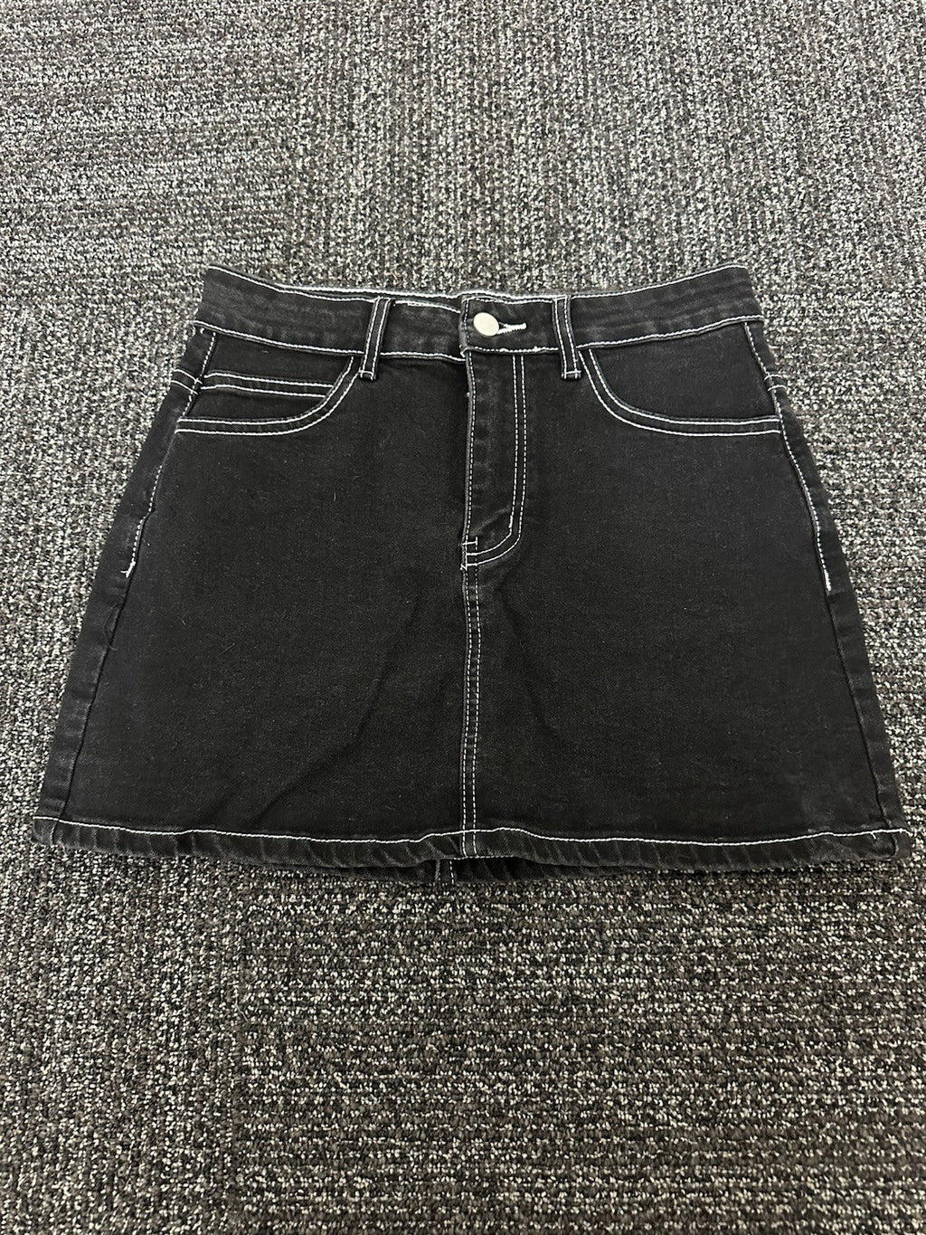 HTD Women's Sexy Mini Denim Skirt Irregular Pockets Dark Grey Size XXL