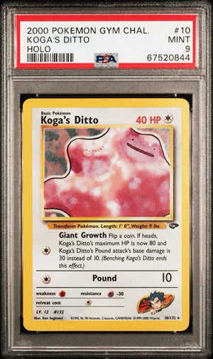Graded 2000 PKM Gym Challenge #10 Koga's Ditto Holo Trading Card Game PSA 9 Mint