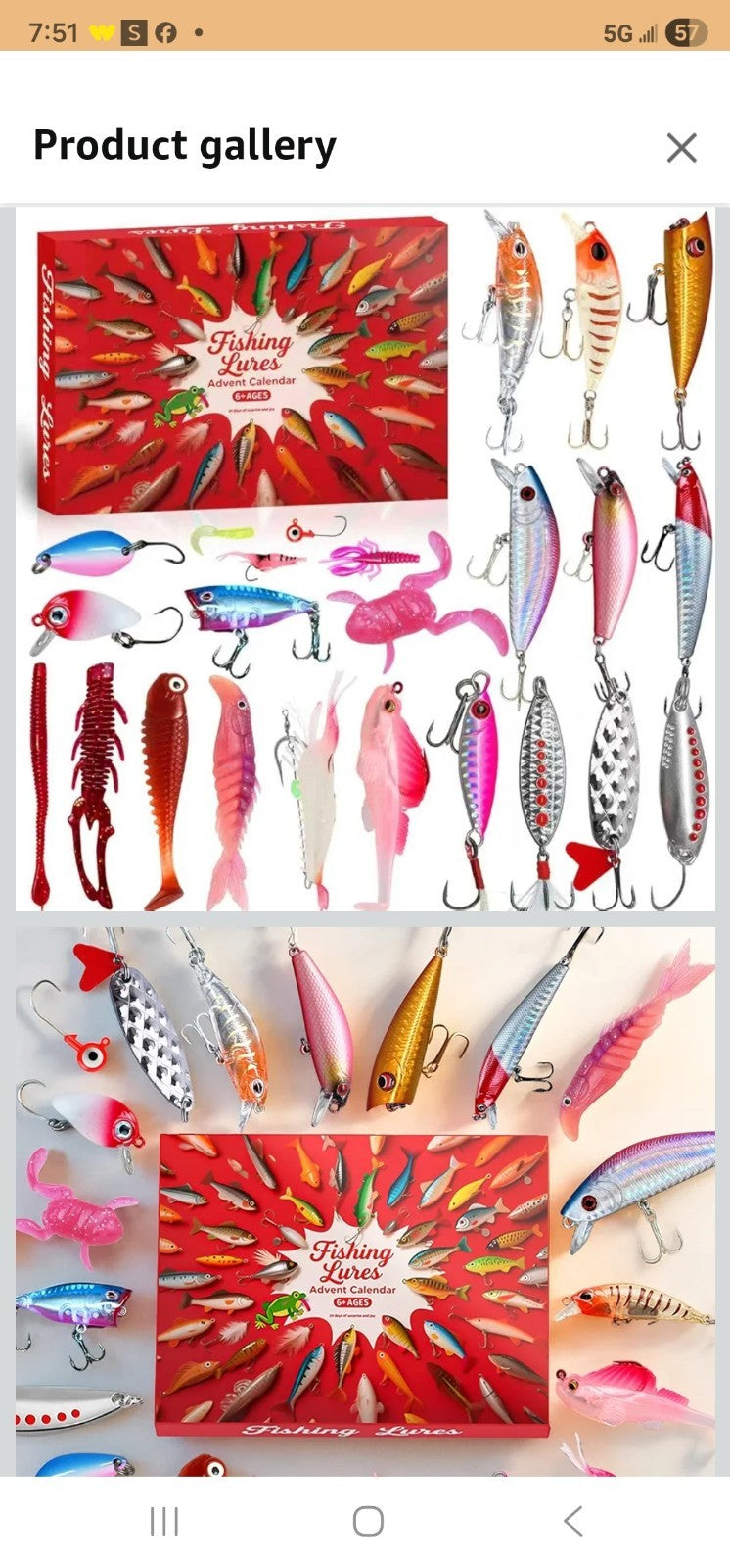 Fishing Advent Calendar 2025 Fishing Lures Kit Red Fish Shape 13.98in