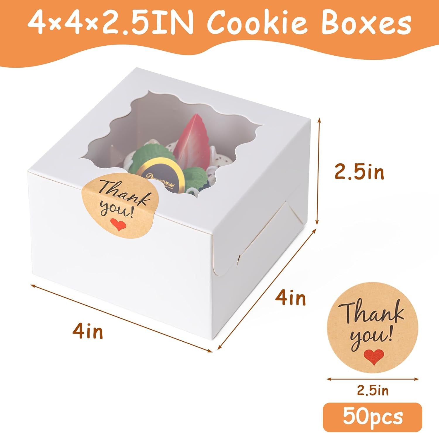 Honeydak White Bakery Boxes with Window 6x6x3in Paperboard 80 Pcs