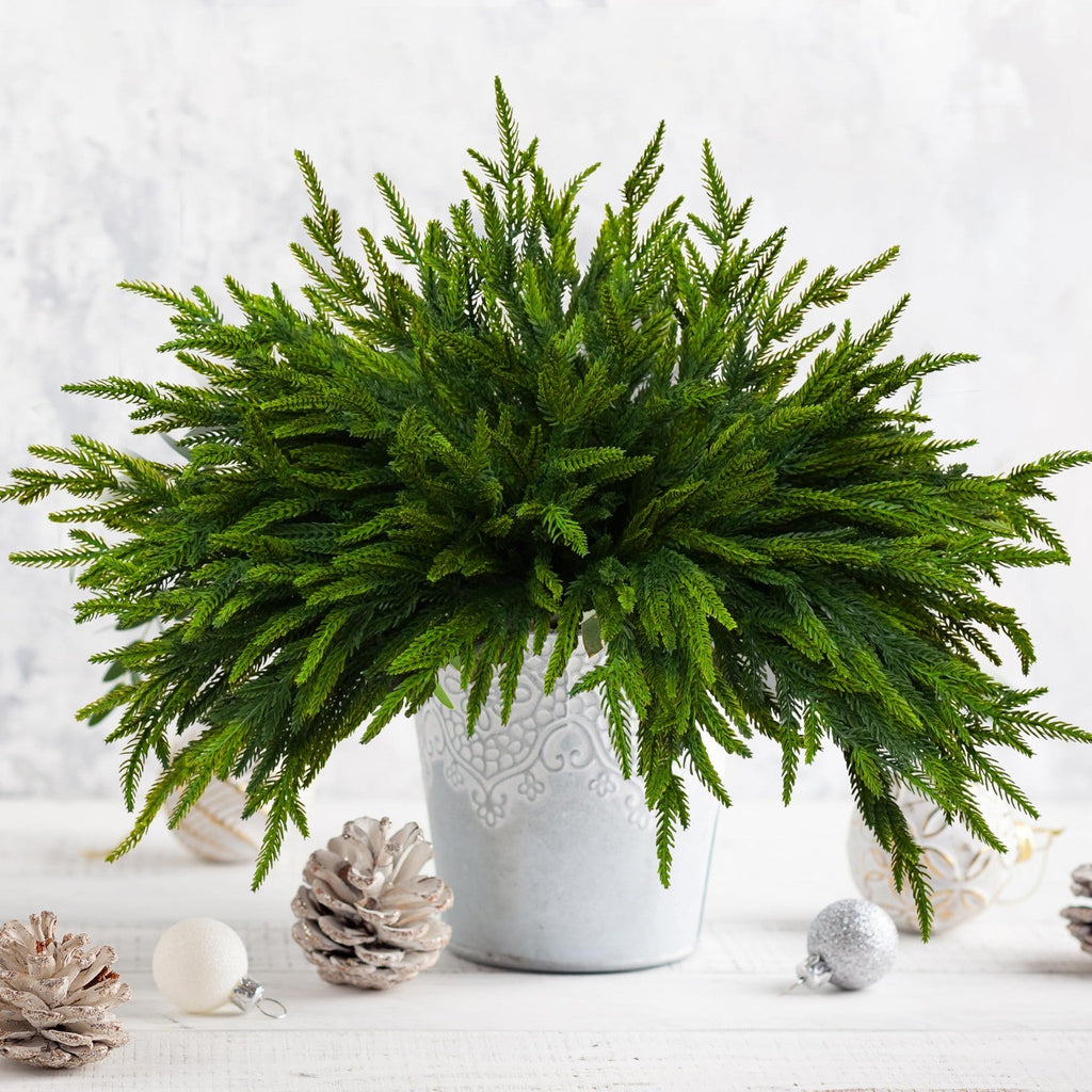 16 Pcs Norfolk Pine Branch 18in Artificial Christmas Green Plastic