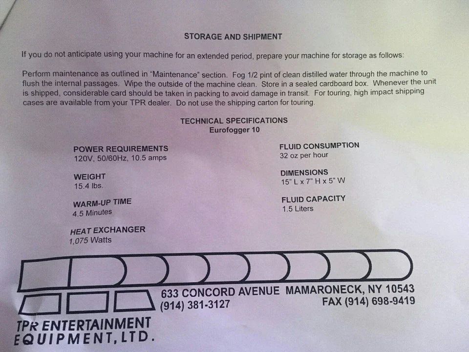 Eurofogger 10 High Power Portable Fog Generator Machine by TPR 120V