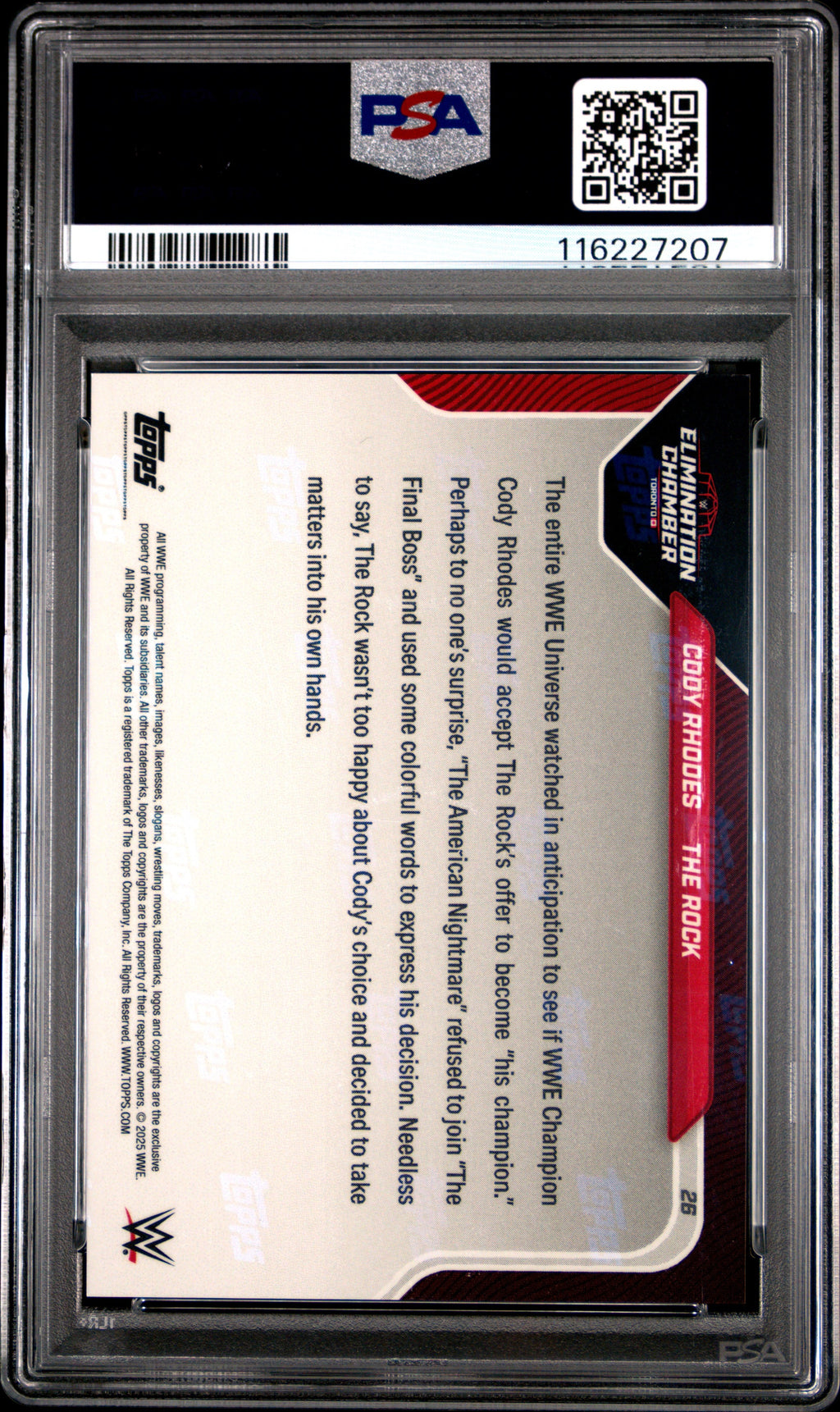 Graded 2025 Topps Now WWE Cody Rhodes/The Rock #26 Wrestling Card PSA 10 Gem Mint