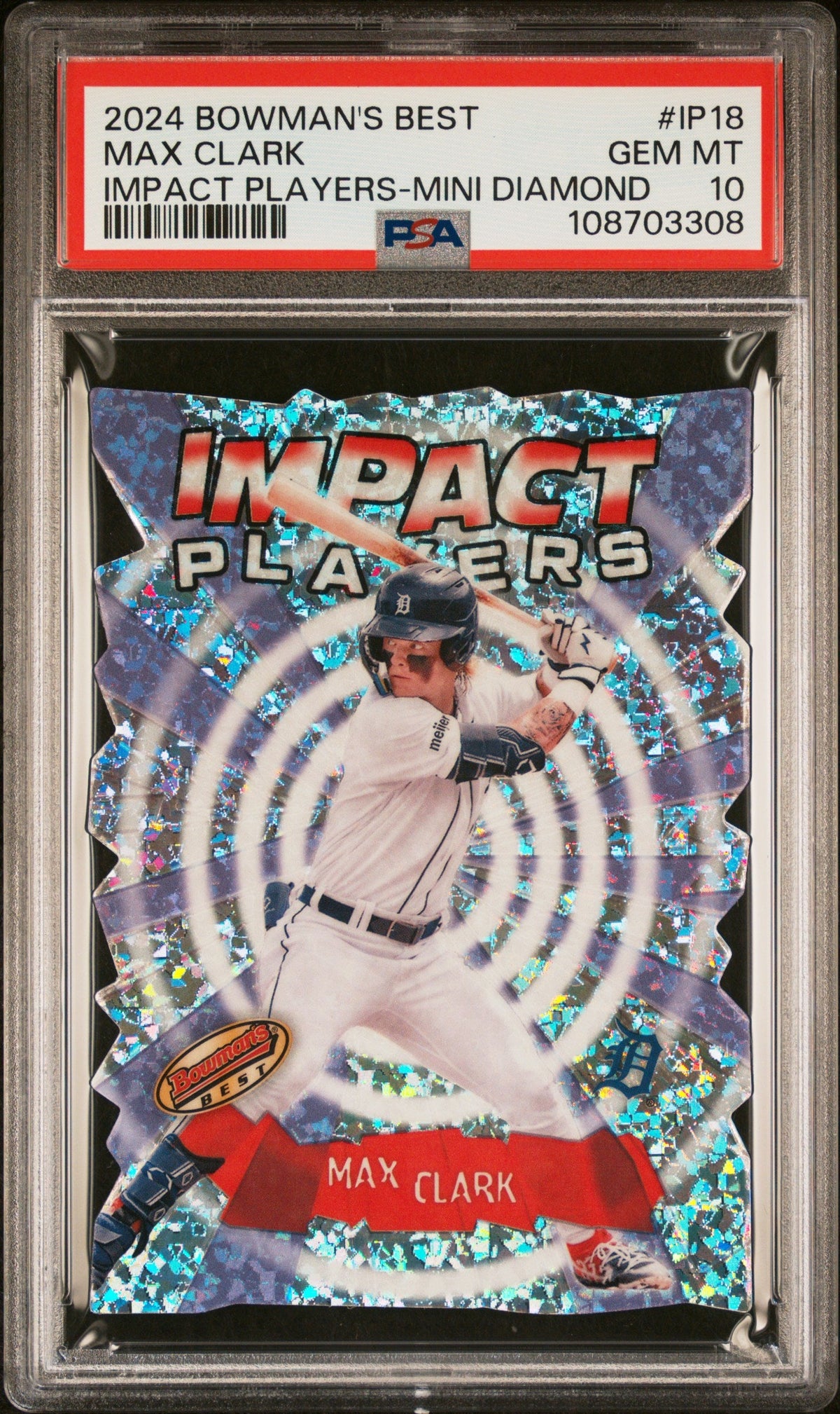 Graded 2024 Topps Bowmans Best Max Clark #IP18 Impact Players Mini Diamond Rookie RC Baseball Card PSA 10 Gem Mint