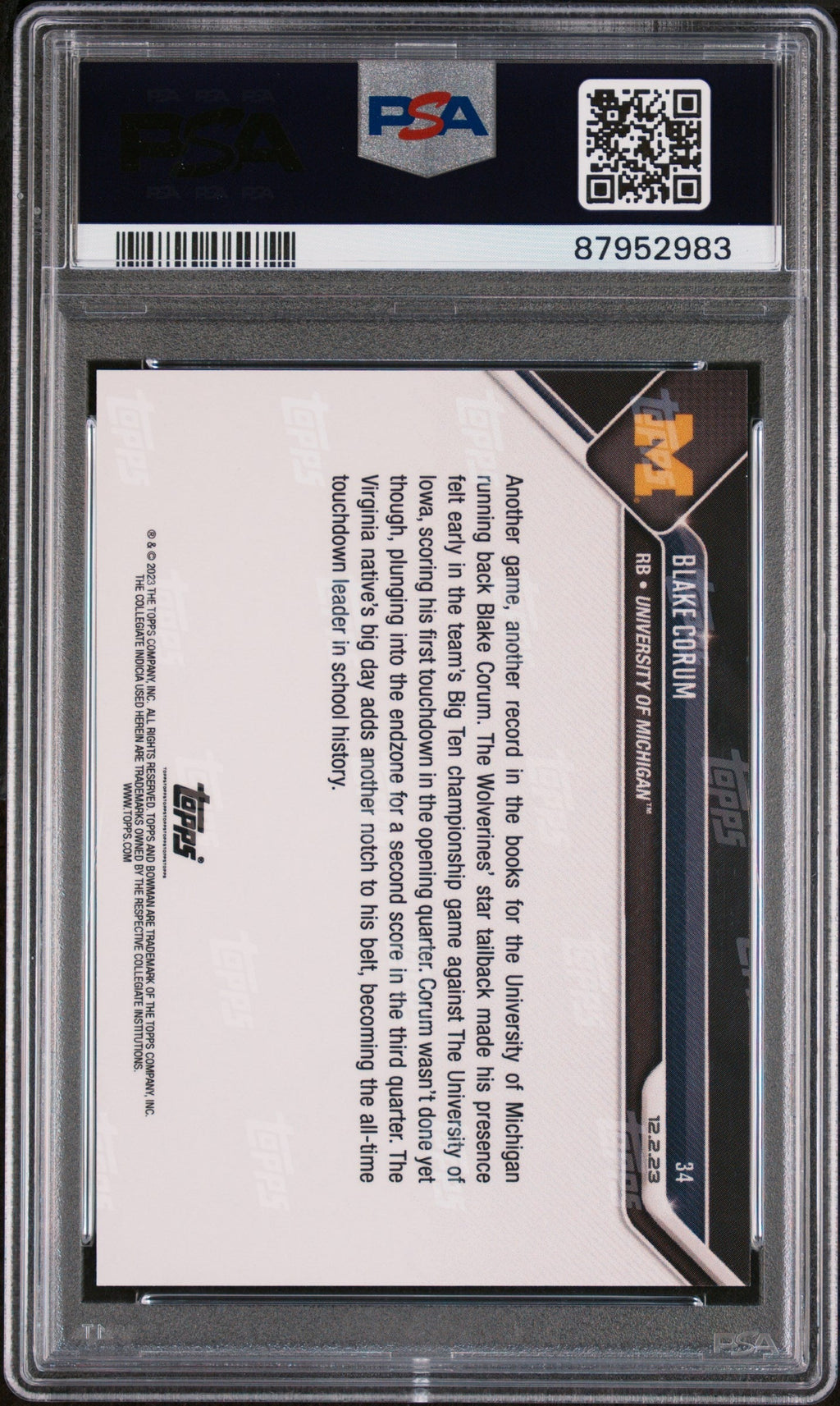 Graded 2023 Topps Bowman U Now Blake Corum #34 Rookie RC Football Card PSA 10 Gem Mint