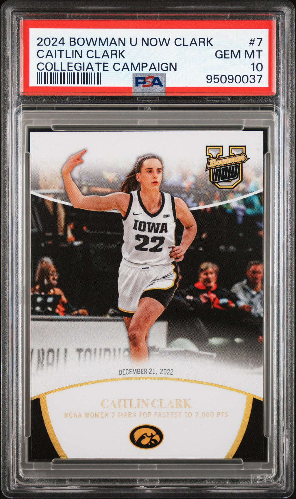 Graded 2024 Topps Bowman U Now Clark Caitlin Clark #7 Collegiate Campaign Rookie RC Basketball Card PSA 10 Gem Mint