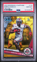 Graded 2023 Topps Bowman U Sapphire Emeka Egbuka #115 Yellow /75 Rookie RC Football Card PSA 10 Gem Mint