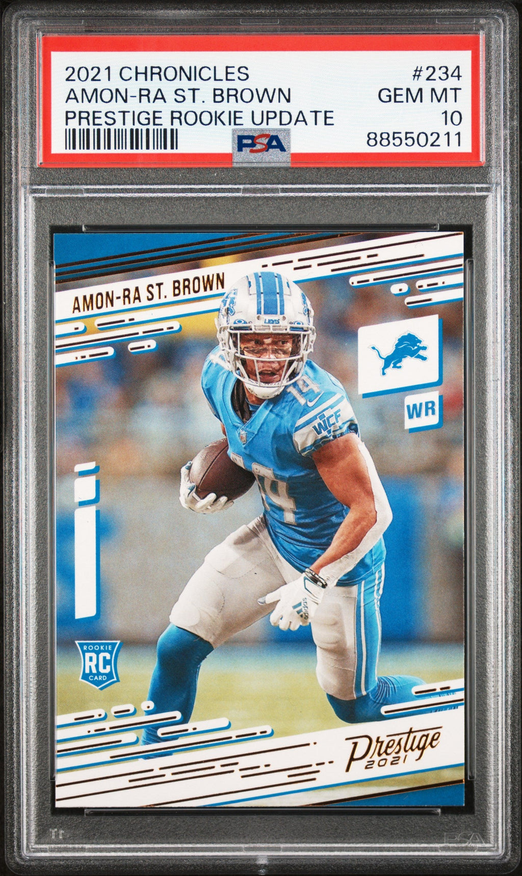 Graded 2021 Panini Chronicles Amon-Ra St. Brown #234 Prestige Rookie Update Rookie RC Football Card PSA 10 Gem Mint