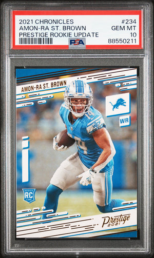 Graded 2021 Panini Chronicles Amon-Ra St. Brown #234 Prestige Rookie Update Rookie RC Football Card PSA 10 Gem Mint