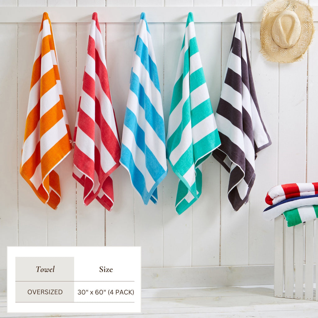 Cotton Velour Cabana Stripe Beach Towel - Novia Collection.