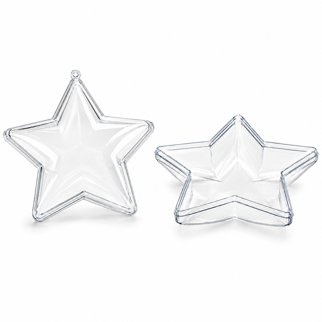 Set of 3 Clear Plastic Star Ornaments 3.25 Inches (83 mm)