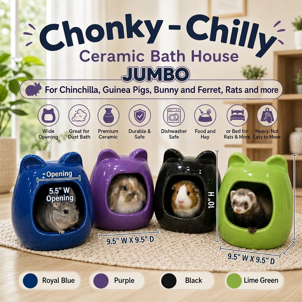 "Chonky Chilly" Ceramic Chinchilla Dust Bath Jumbo Size – Perfect for the Fun Sized pet