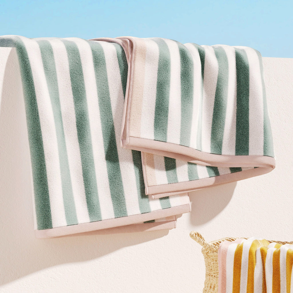 Oversized Striped Border Cabana Beach Towels - Santa Cruz