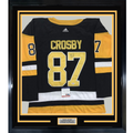 Framed Autographed/Signed Sidney Crosby 35x39 Pittsburgh Black Hockey Jersey PSA/DNA COA