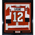 Framed Autographed/Signed Simon Gagne 35x39 Philadelphia Orange Hockey Jersey JSA COA