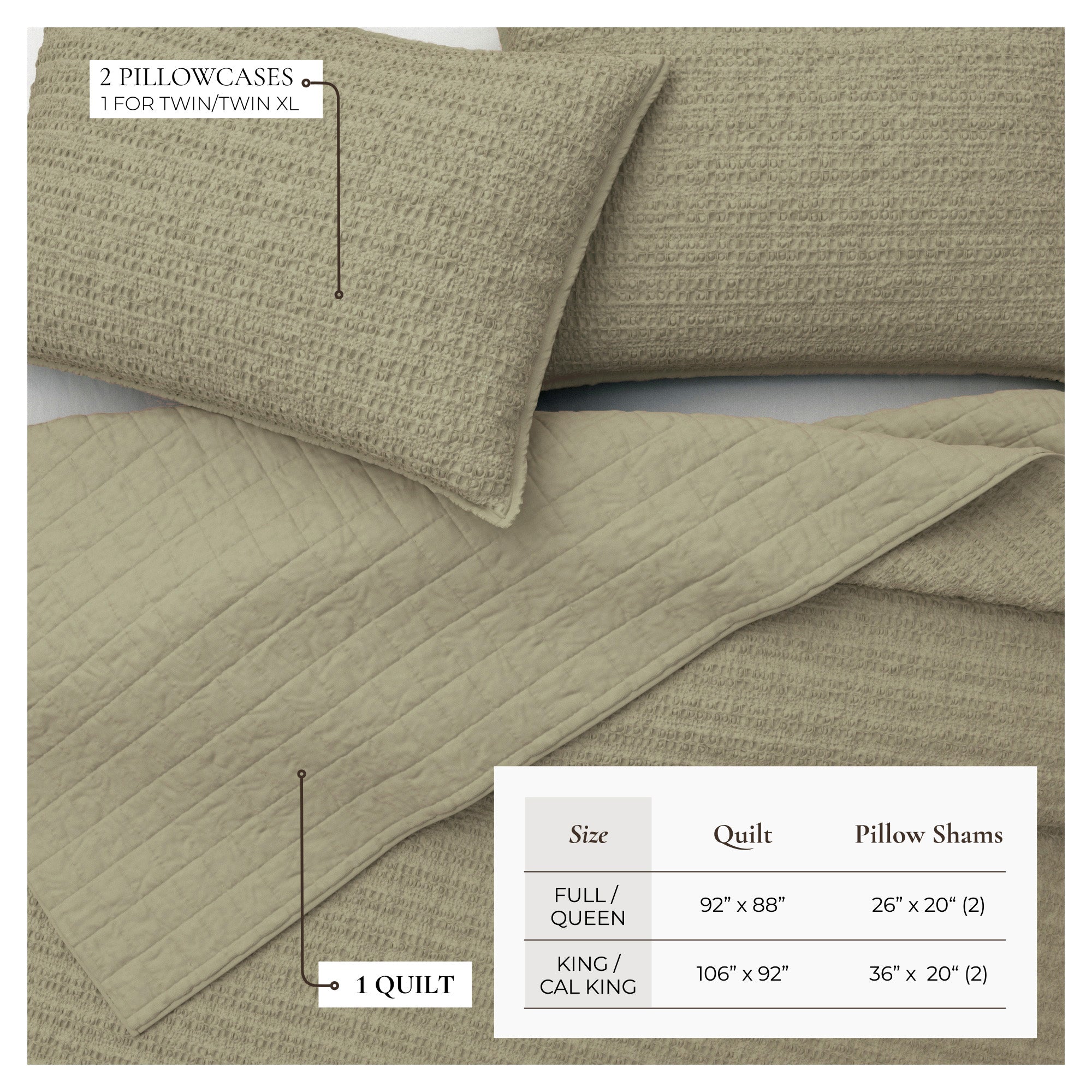 100% Cotton Honeycomb Waffle Garment Washed Quilt Set - Genevieve Collection
