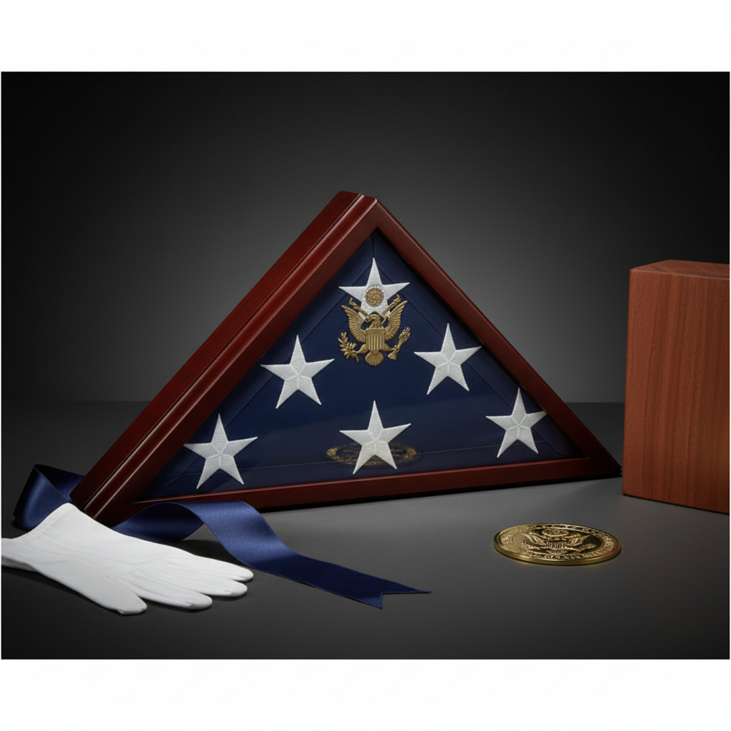American Burial Flag Box, Large Coffin Flag Display Case - 3ft x 5ft American Flag.