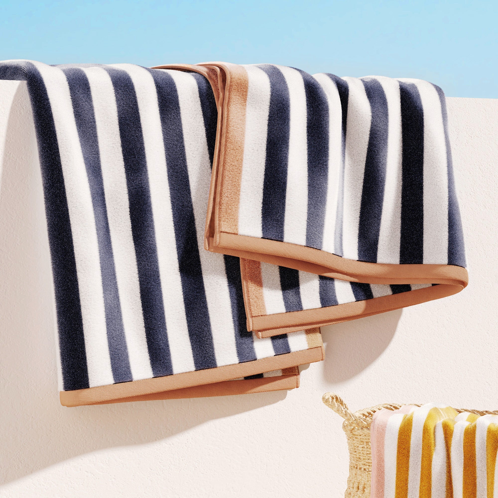 Oversized Striped Border Cabana Beach Towels - Santa Cruz