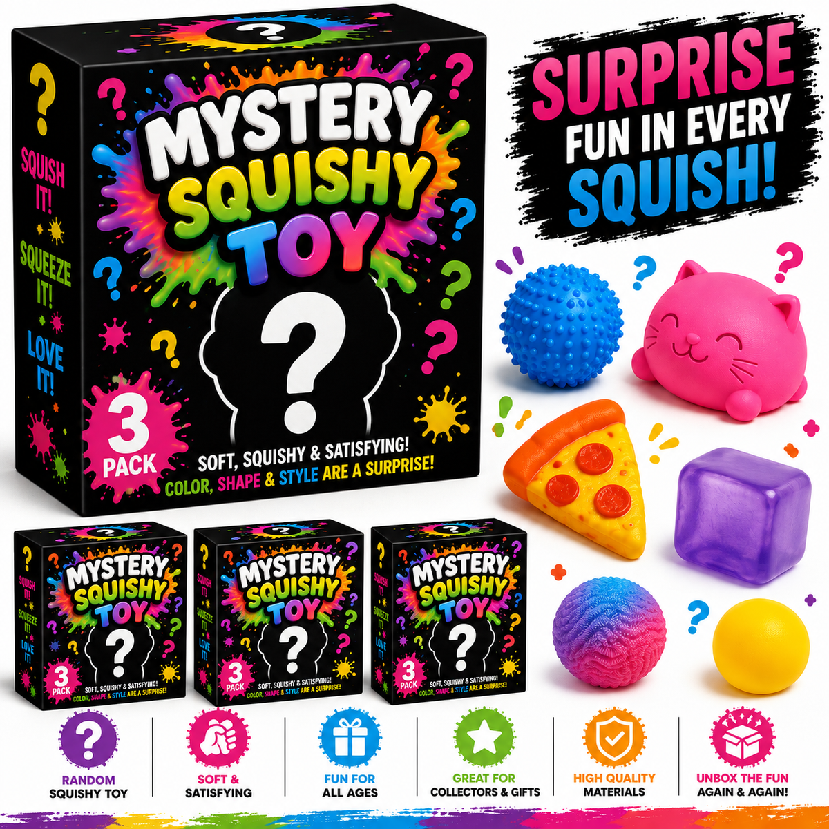 Pack of 3 Random Assortment Squishy Toys