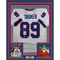 Framed Autographed/Signed Steve Tasker 35x39 Buffalo White Football Jersey JSA COA