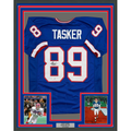Framed Autographed/Signed Steve Tasker 35x39 Buffalo Blue Football Jersey JSA COA