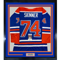 Framed Autographed/Signed Stuart Skinner 35x39 Edmonton Blue Hockey Jersey JSA COA