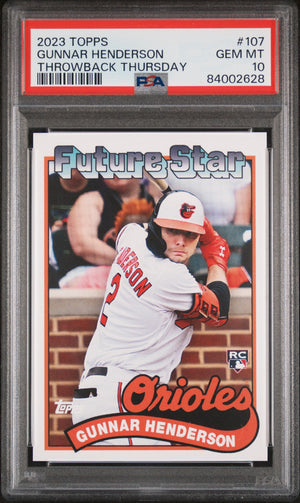 Graded 2023 Topps Gunnar Henderson #107 Throwback Thursday Rookie RC Baseball Card PSA 10 Gem Mint