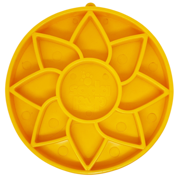 Sunflower Softie eTray Slow Feeder Dog Bowl | Soft Shallow Lick Mat | Yellow & Purple | USA Made