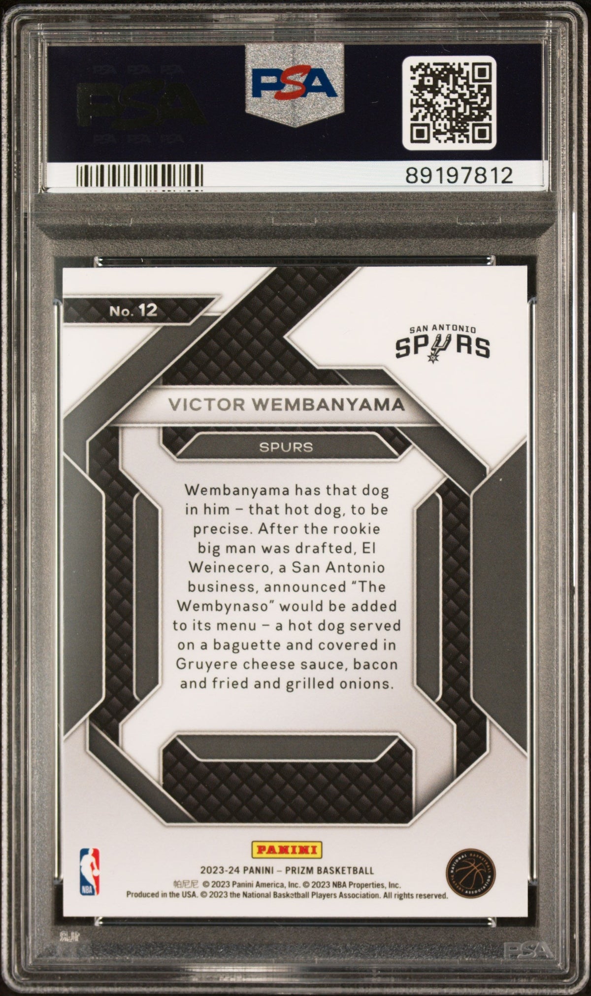Graded 2023 Panini Prizm Victor Wembanyama #12 Emergent Rookie RC Basketball Card PSA 8 Near Mint