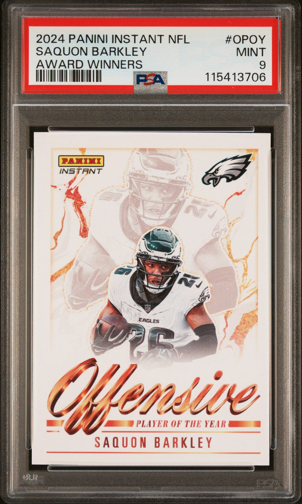 Graded 2024 Panini Instant NFL Saquon Barkley #OPOY Award Winners Football Card PSA 9 Mint