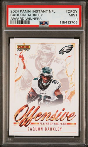 Graded 2024 Panini Instant NFL Saquon Barkley #OPOY Award Winners Football Card PSA 9 Mint