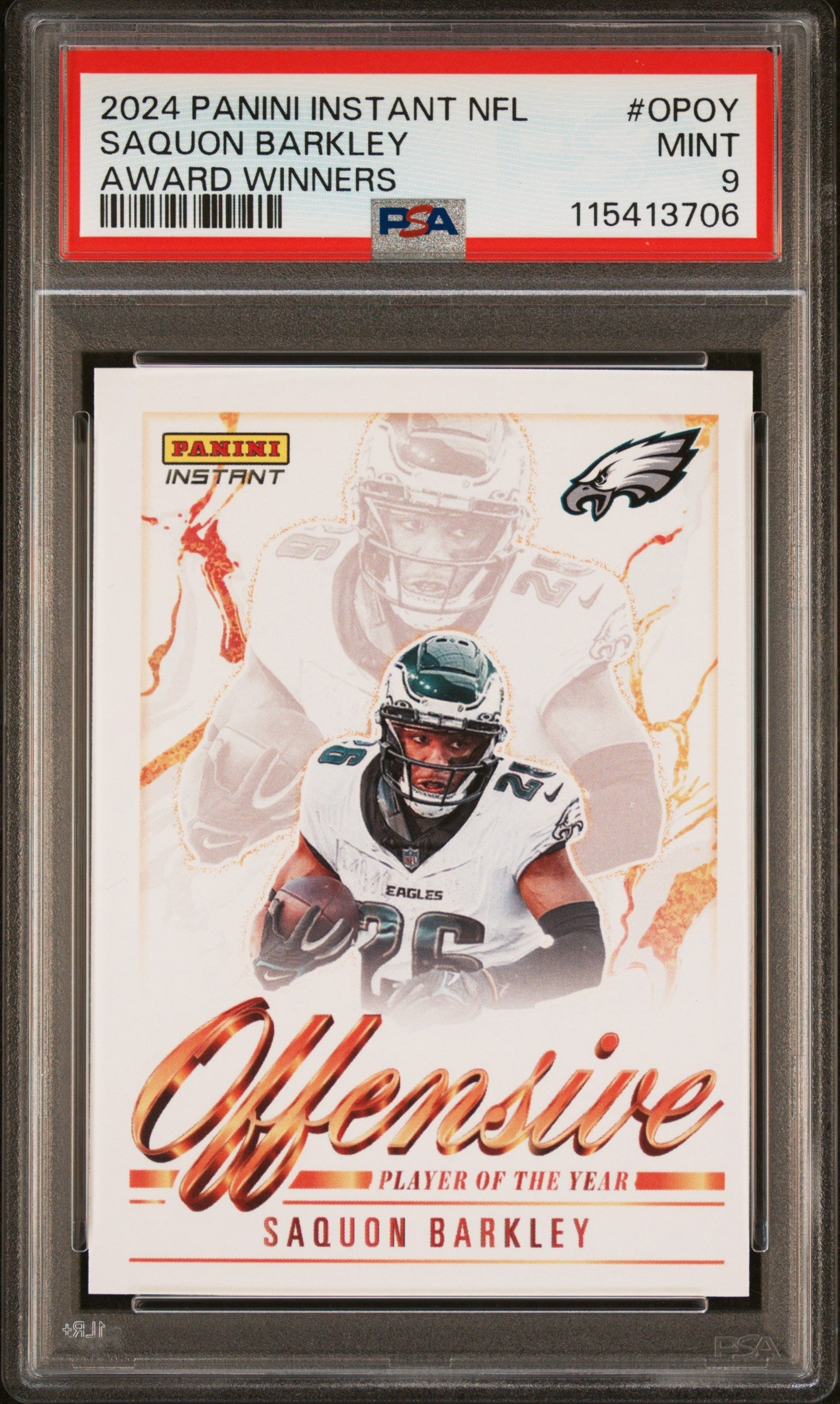 Graded 2024 Panini Instant NFL Saquon Barkley #OPOY Award Winners Football Card PSA 9 Mint