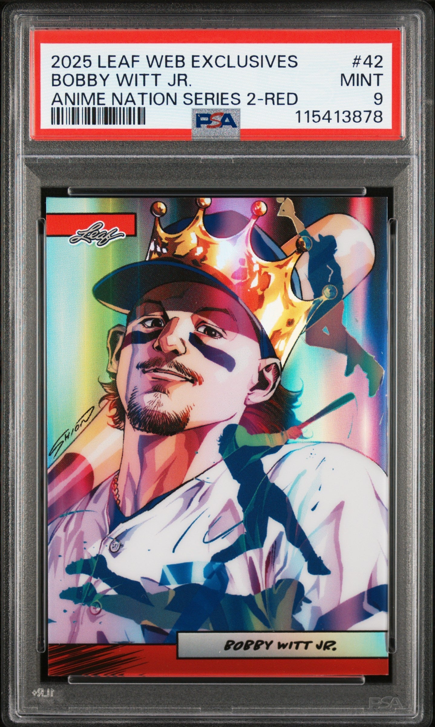 Graded 2025 Leaf Web Exclusives Bobby Witt Jr #42 Anime Nation Series 2 Pink /10 Baseball Card PSA 9 Mint