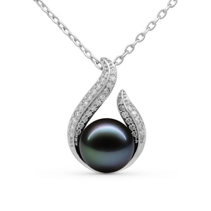 TRYNDI Real Tahitian Black Pearl Hook Necklace