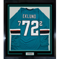 Framed Autographed/Signed William Eklund 35x39 San Jose Teal Hockey Jersey Beckett BAS COA