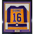 Framed Autographed/Signed Marcel Dionne 35x39 Los Angeles LA Yellow Hockey Jersey JSA COA
