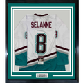 Framed Autographed/Signed Teemu Selanne Finnish Flash 35x39 Anaheim White Retro Hockey Jersey JSA COA