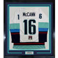 Framed Autographed/Signed Jared McCann 35x39 Seattle White Hockey Jersey JSA COA