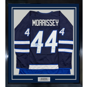 Framed Autographed/Signed Josh Morrissey 35x39 Winnipeg Blue Hockey Jersey Beckett BAS COA