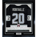 Framed Autographed/Signed Luc Robitaille HOF 09 35x39 Los Angeles LA Black Hockey Jersey JSA COA