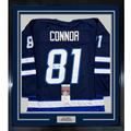 Framed Autographed/Signed Kyle Connor 35x39 Winnipeg Blue Hockey Jersey JSA COA