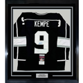 Framed Autographed/Signed Adrian Kempe 35x39 Los Angeles LA Black Hockey Jersey JSA COA