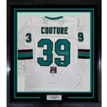 Framed Autographed/Signed Logan Couture 35x39 San Jose White Hockey Jersey JSA COA