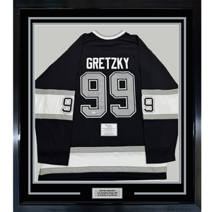Framed Autographed/Signed Wayne Gretzky 35x39 Los Angeles Kings Black Mitchell & Ness Vintage Hockey Jersey Fanatics COA
