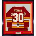 Framed Autographed/Signed Mike Vernon 35x39 Calgary Red Hockey Jersey JSA COA