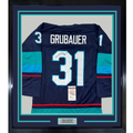 Framed Autographed/Signed Philipp Grubauer 35x39 Seattle Blue Hockey Jersey JSA COA