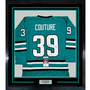 Framed Autographed/Signed Logan Couture 35x39 San Jose Teal Hockey Jersey JSA COA