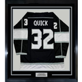 Framed Autographed/Signed Jonathan Quick 35x39 Los Angeles LA Black Hockey Jersey JSA COA