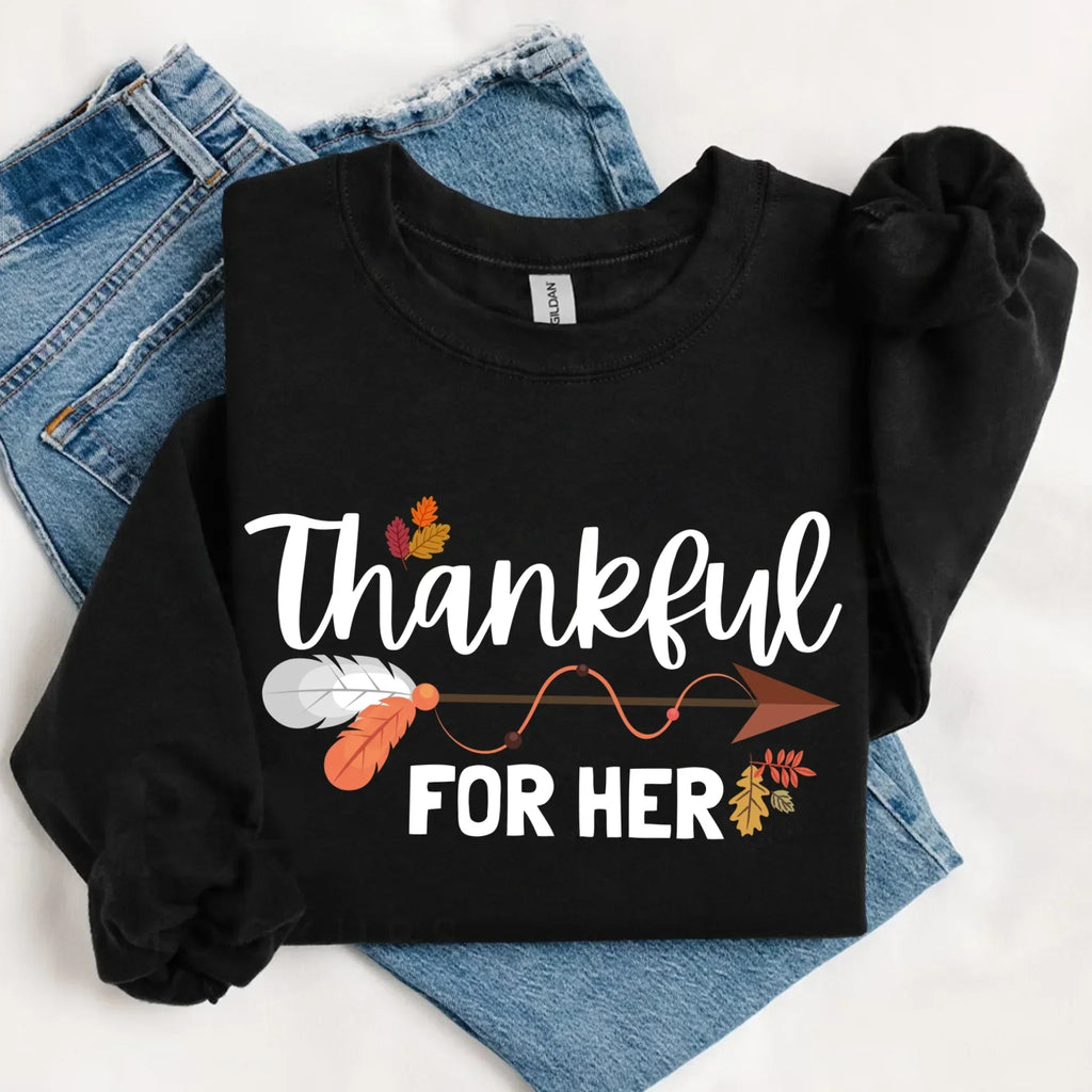 Thankful For Her/Him Valentines Couple Sweatshirt – Cute Matching Holiday Crew Neck