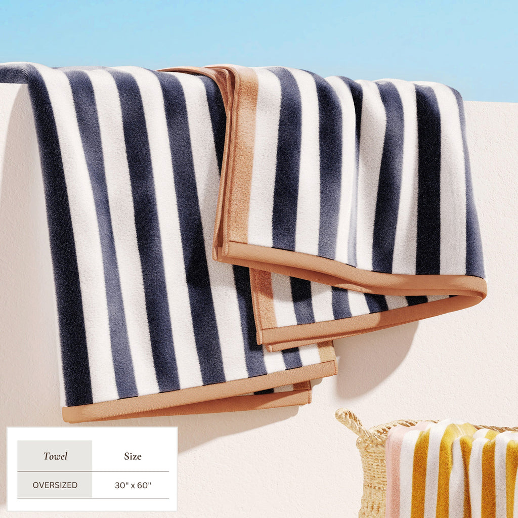 Oversized Striped Border Cabana Beach Towels - Santa Cruz